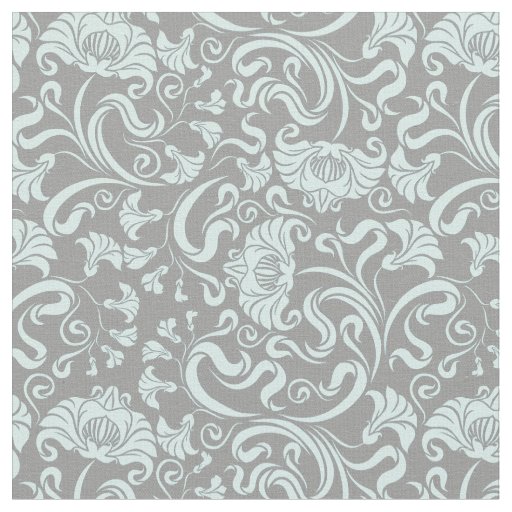 Blue Gray Vintage Floral Pattern Fabric