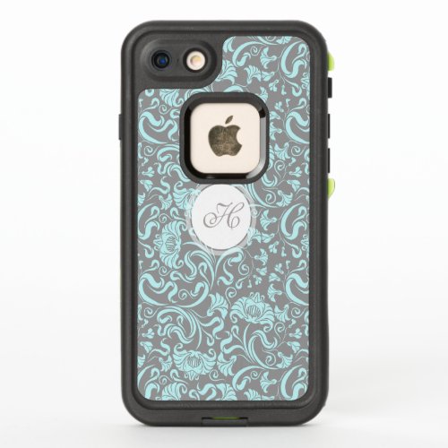 Blue Gray Vintage Floral Pattern Monogram LP case