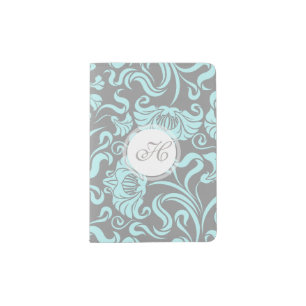 Blue Gray Vintage Floral Pattern Monogram P Passport Holder