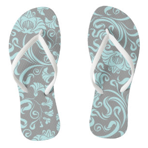 Blue Gray Vintage Floral Pattern Women Flip Flop