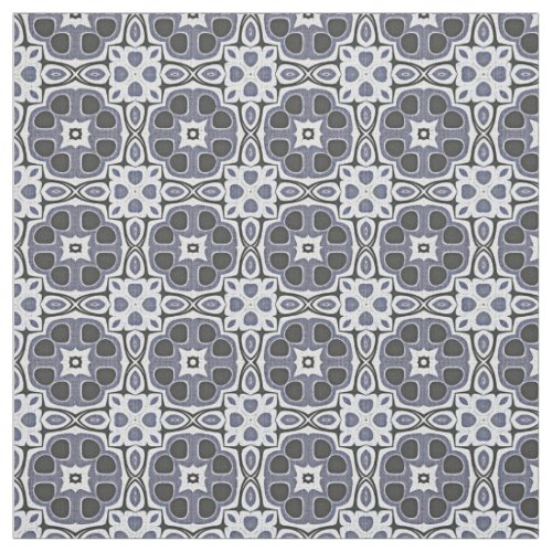 Blue Gray Violet Floral Bali Batik Pattern Fabric