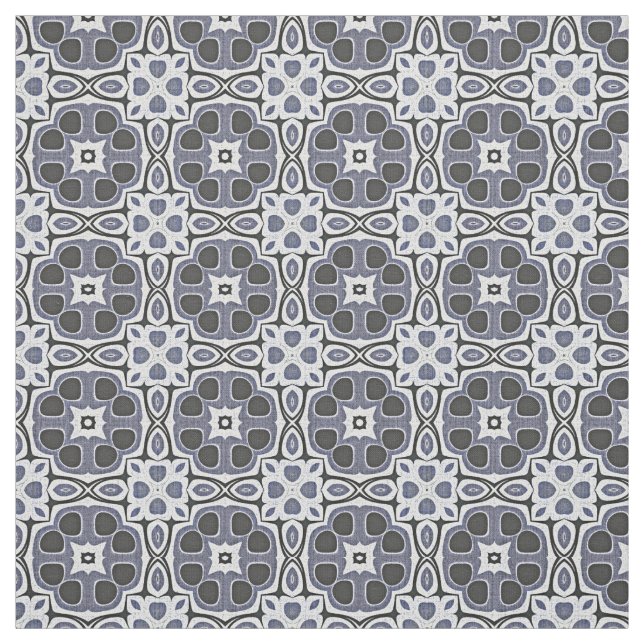 Blue Gray Violet Floral Bali Batik Pattern Fabric (Swatch)