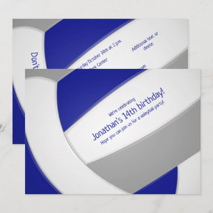 blue gray volleyball boys girls birthday party invitation