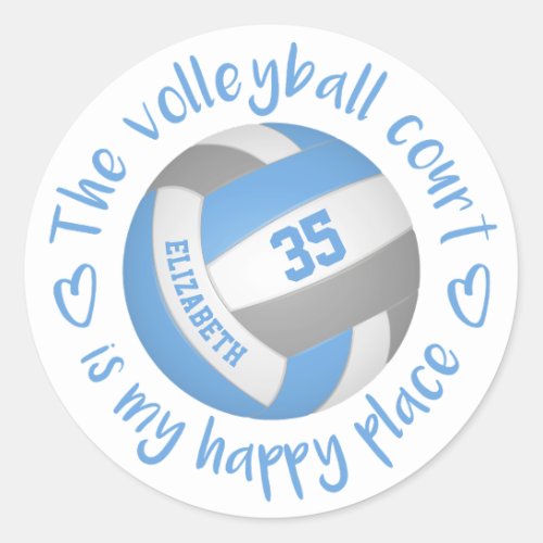 blue gray volleyball court happy place typography classic round sticker