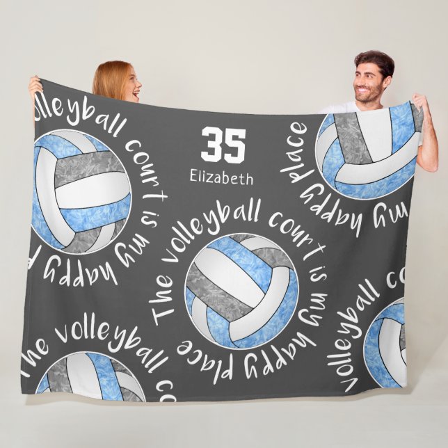 Blue gray volleyball court her happy place fleece blanket (In Situ)