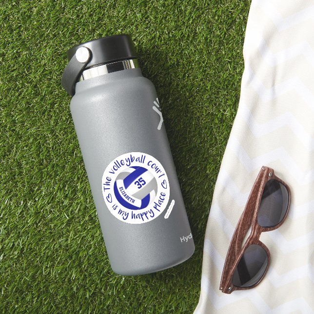 blue gray volleyball court my happy place sticker (HydroFlask Insitu)