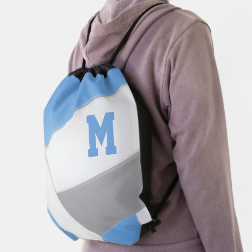 blue gray volleyball girl boy school team colors drawstring bag