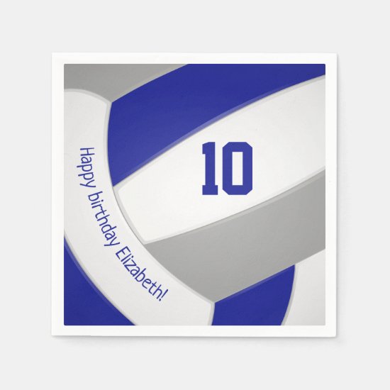 blue gray volleyball player birthday party napkins