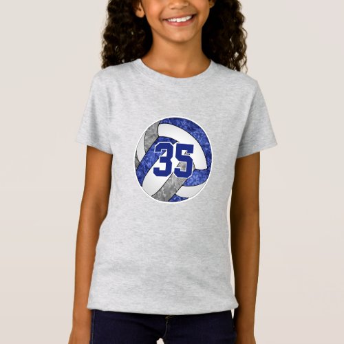 blue gray volleyball team colors girls jrsy number T_Shirt
