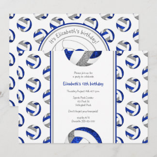 blue gray volleyball team girls' birthday party invitation