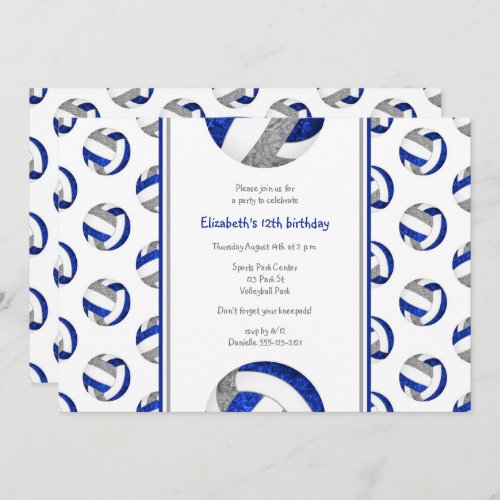 blue gray volleyball team girls birthday party invitation