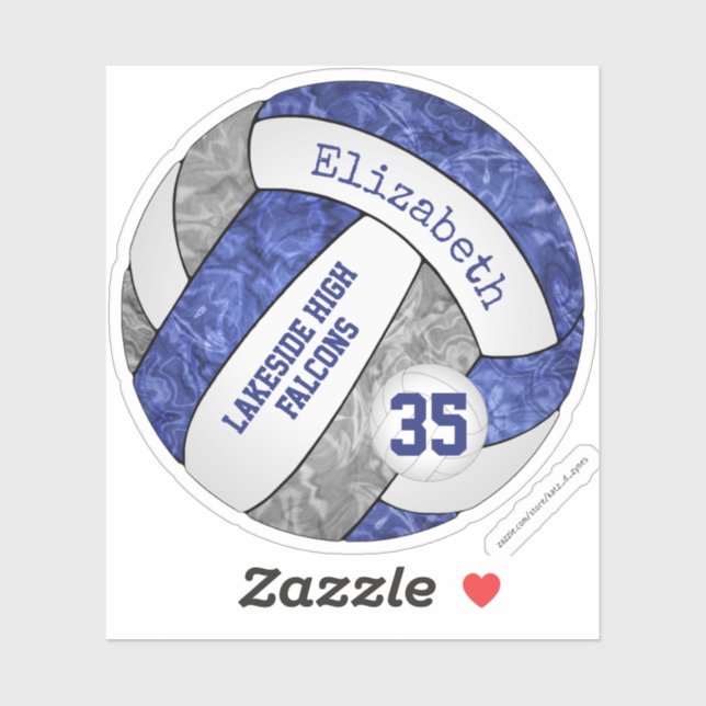 blue & gray volleyball w school mascot name sticker (Sheet)
