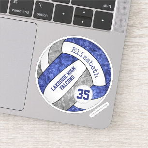 blue & gray volleyball w school mascot name sticker
