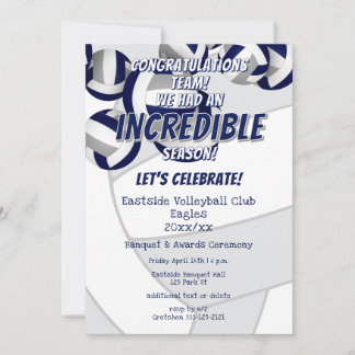 blue gray volleyballs kids school club team party invitation