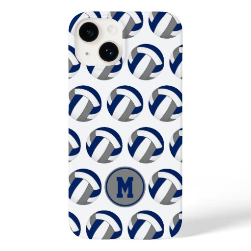 blue gray volleyballs pattern with monogram Case-Mate iPhone 14 case