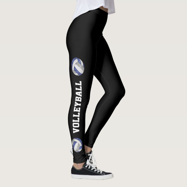 blue gray volleyballs text up leg girls leggings (Right)