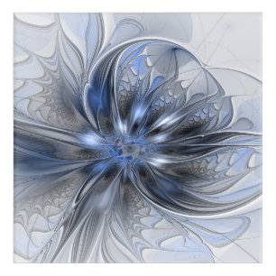 Blue Gray Watercolor Abstract Floral Fractal Art