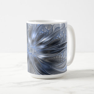 Blue Gray Watercolor Abstract Floral Fractal Art Coffee Mug