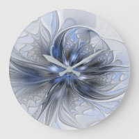 Blue Gray Watercolor Abstract Floral Fractal Art