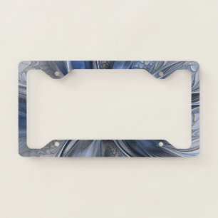 Blue Gray Watercolor Abstract Floral Fractal Art License Plate Frame