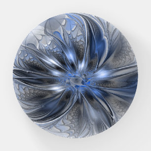 Blue Gray Watercolor Abstract Floral Fractal Art Paperweight