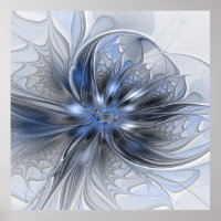 Blue Gray Watercolor Abstract Floral Fractal Art