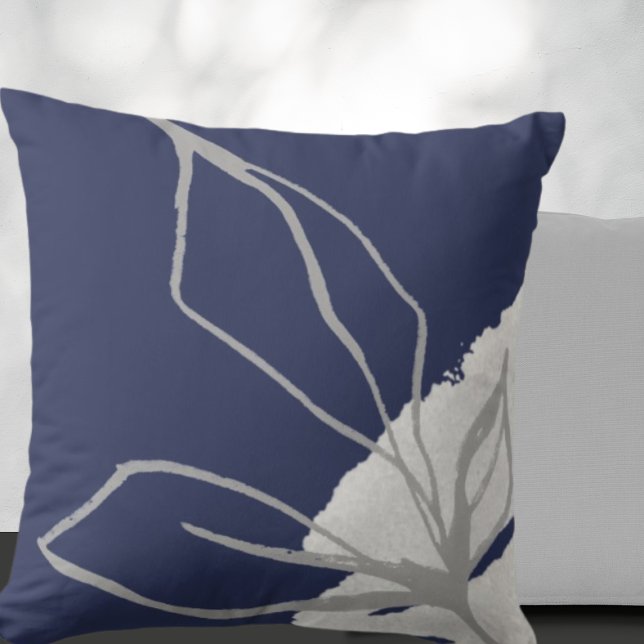 Blue & Gray Watercolor Botanical Leaves Throw Pillow (Creator Uploaded)