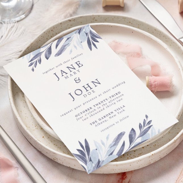 Blue Gray Watercolor Foliage Wedding Invitation  (Creator Uploaded)
