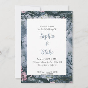 Blue Gray Watercolor Gothic Wedding Invitation