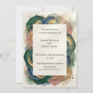 Blue Gray Watercolour Botanical Wedding Invitation