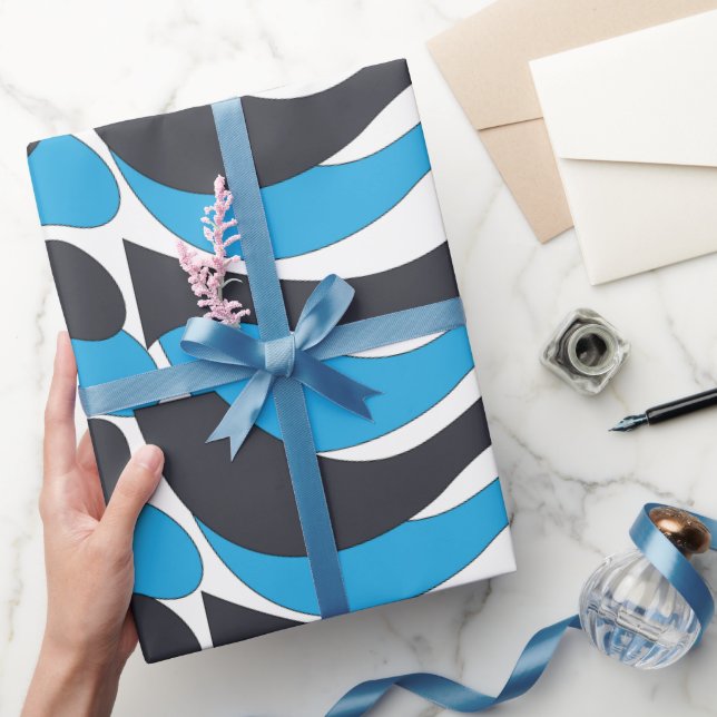 Blue Gray Wave Stripes Wrapping Paper (Gifting)