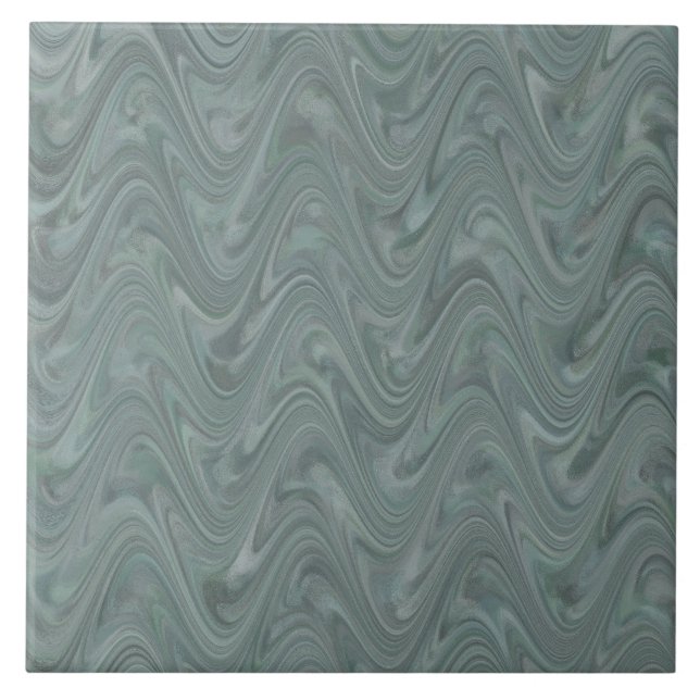 Blue Gray Wavy Abstract Pattern Ceramic Tile (Front)