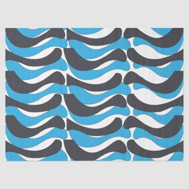 Blue Gray Wavy Stripes Tissue Paper (Front)