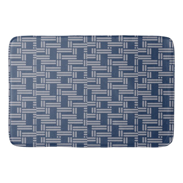 Blue Gray Weave Pattern Japanese Style Bath  Mat (Front)