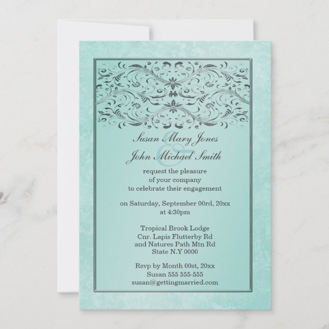 Blue gray wedding anniversary engagement invitation (Front)