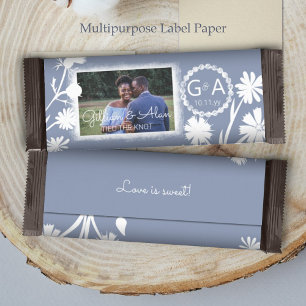 Blue-Gray Wedding Budget Photo Candy Bar Wrapper