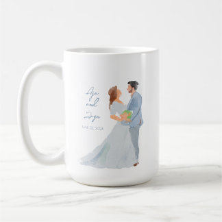 Blue Gray Wedding Couple Personalized Mug w-Date