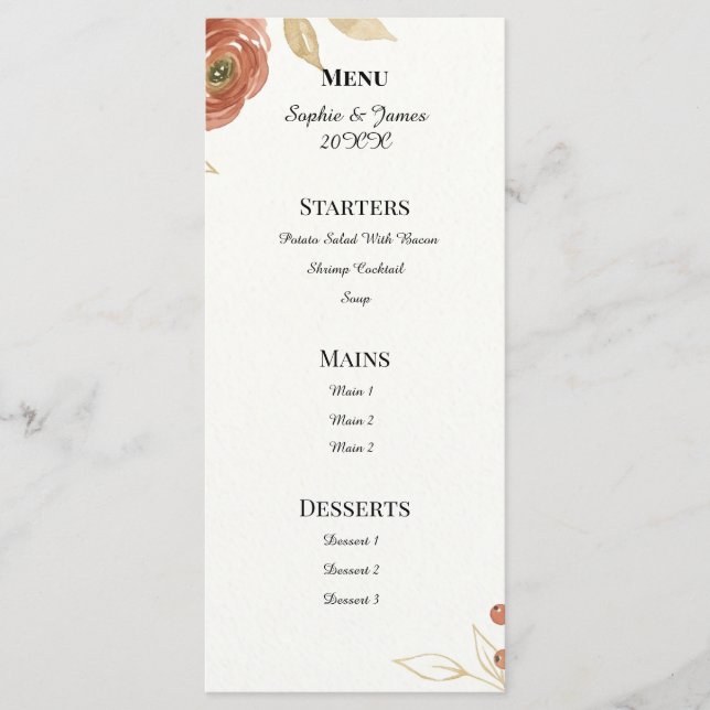 Blue Gray Wedding Menu Card (Front)