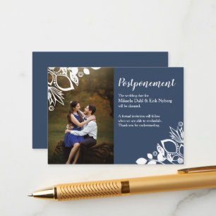 Blue Gray Wedding Postponement Card