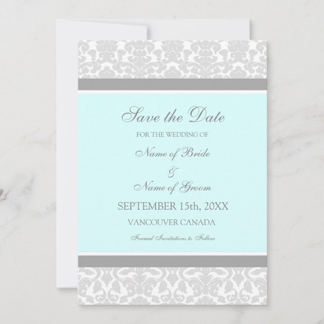Blue Gray Wedding Save the Date Card (Front)
