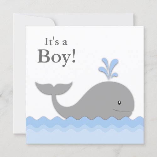 Blue Gray Whale Baby Shower Invitations