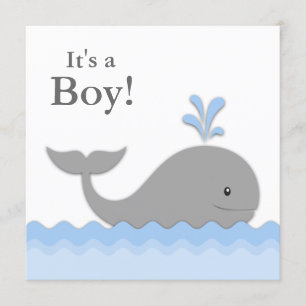 Blue Gray Whale Baby Shower Invitation