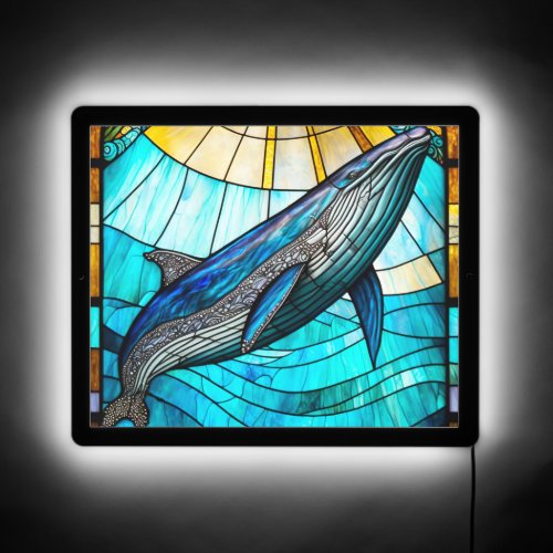 Blue Gray Whale Stained Glass Look Wall light LED Sign