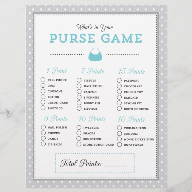 Blue & Gray What's in Your Purse? Game (Front)