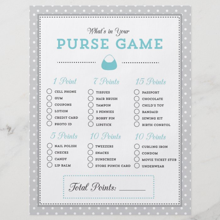 Blue & Gray What's in Your Purse? Game Flyer Design