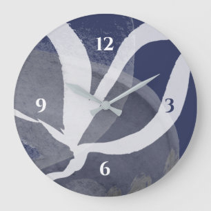 Blue Gray & White Artistic Watercolor Large Clock