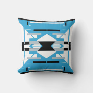 Blue Gray White Black Symmetrical Southwest Look Throw Pillow