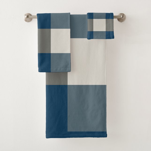 Blue Gray White Buffalo Check  Bath Towel Set (Insitu)