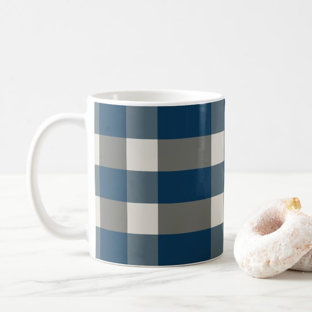 Blue Gray White Buffalo Check  Coffee Mug (With Donut)
