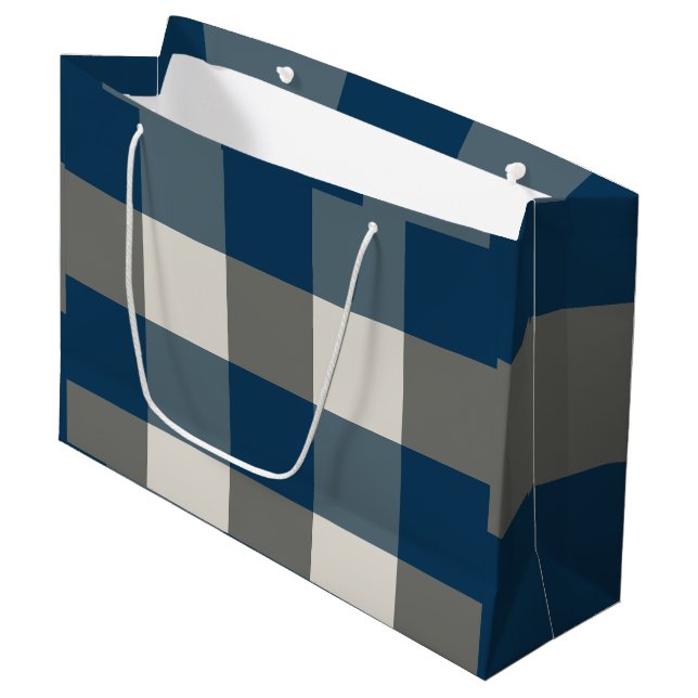 Blue Gray White Buffalo Check  Large Gift Bag (Front Angled)